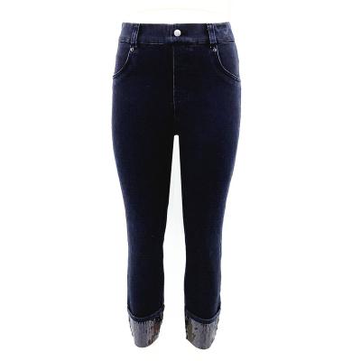 China New JSMANA friend hi-rise sequin cuff ladies jeans pants women skinny jeans pants women's breathable long pants for sale