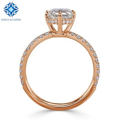 China Fashion 18K Rose Gold Engagement Ring with 3carat Asscher Cut Moissanite Stone for sale