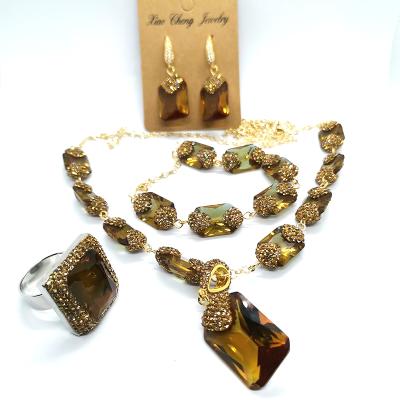 China CLASSIC Turkey Color Stone Copper Crystal Change Jewelry Set To Wedding Diaspore Jewelry Set for sale