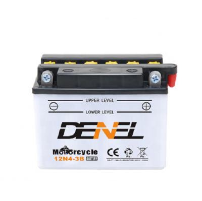 China DENEL 12N4-3B Motorcycle Dry Charged Lead Acid Battery 12V 4AH 120*70*93mm for sale