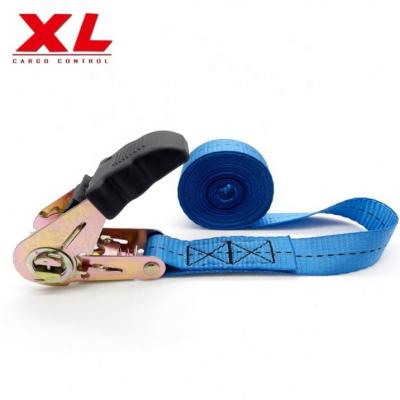 China Best Selling Polyester Ratchet Handle Strap Tie Down Rubber Straps Without Hooks 800kgs 2.5cm Cargo Belts for sale