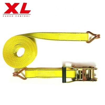 China Heavy Duty Zinc Alloy 1.5 Inch Polyester Ratchet Lashing Belt For Cargo Securing 2000kgs To Tie Down Strap With Hook for sale