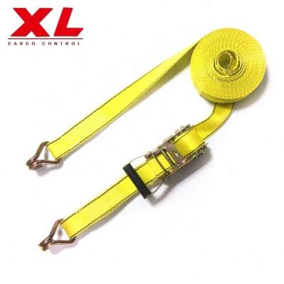 China Heavy Duty Truck 2000kgs Polyester Ratchet Tension Cargo 100% 50mm 30ft 27ft 25ft High Tenacity Polyester Yarns Lashing Belt Tie Down Strap With Yarn Hooks for sale