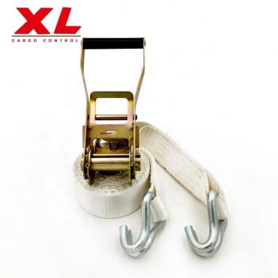 China Polyester 50mm Polyester 5000kgs Retractable Cargo Lashing Down Belt Truck Ratchet Tie Straps for sale