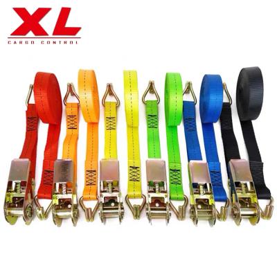 China 100% Polyester Yarn Heavy Duty Safety 25Mm High Tenacity Ratchet 1 Zinc Alloy Straps With Hooks For Ratchet Tie Down for sale