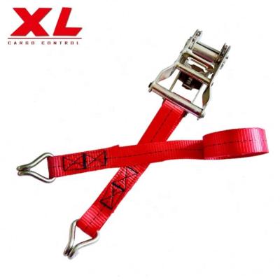 China 100% new 25mm high tenacity polyester yarn comercial zinc alloy ratchet 1inch buckle cargo lashing belt spanngurt with double hooks ratchet strap for sale