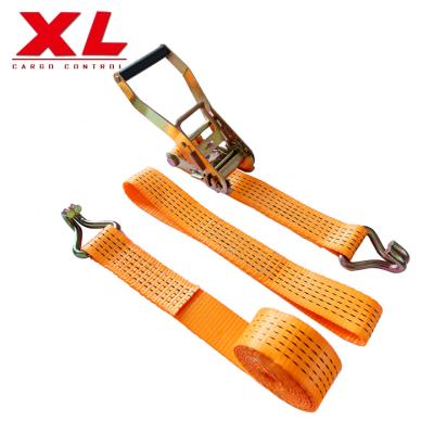 China 100% High Tenacity Polyester Yarn Rope 2 Inch 50mm Ratchet 5000kgs Truck Link Car Carry Heavy Duty Adjustable Strap Down With Double J-Hooks for sale