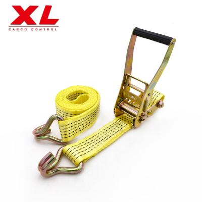 China 100% 2inch 50mm High Tenacity Polyester Yarn Heavy Duty 3000kgs Polyester Cargo Ratchet Ties Tie Down Strap With Double J Hook for sale