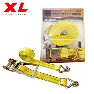 China 100% High Tenacity Polyester Yarns 2 Inch Wide Handle Ratchet Strap With Flat Hook 4.5ton Heavy Duty Ratchet Tie Down Straps for sale