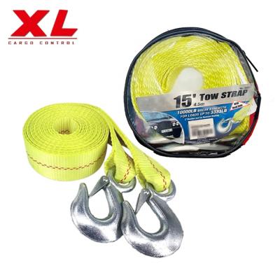 China Heavy Duty 5 Ton Polyester Car Accessories Custom Polyester Webbing Towing Winch Strap With Hook for sale