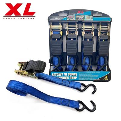 China Polyester 4 Pack Cargo Lashing Straps 25mm With S Hooks Down Capacity Ratchet Tie for sale