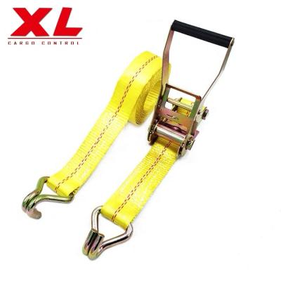 China Heavy Duty Polyester 2inch 50mm Ratchet Tie Down Double J Hook 5000kg Cargo Lashing Strap Rubber Grip Straps for sale