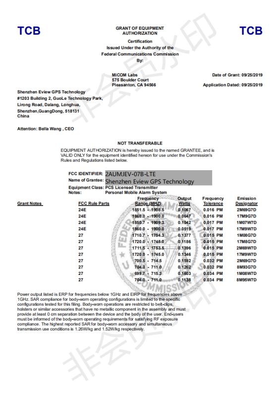 FCC - Shenzhen Eview GPS Technology