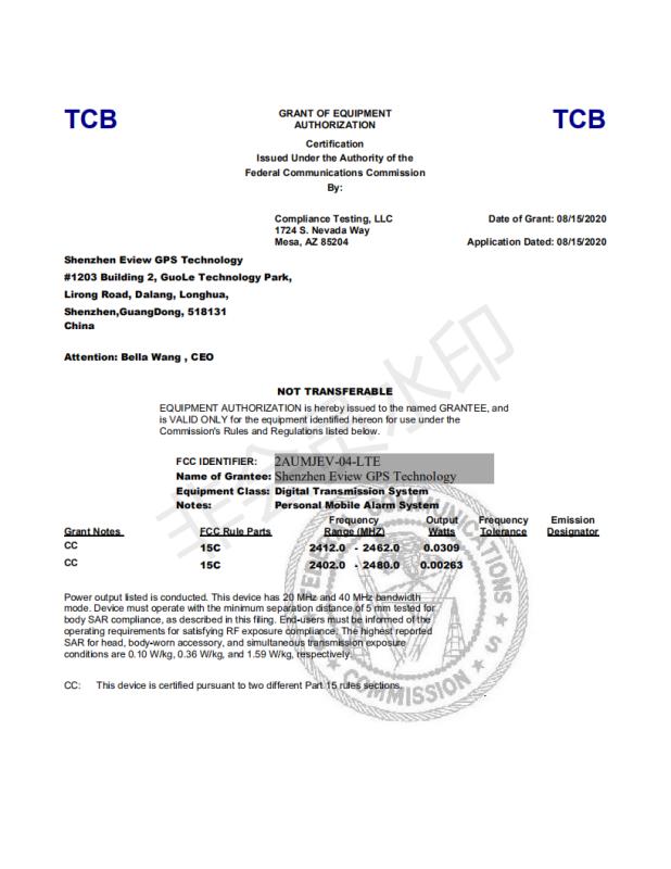 FCC - Shenzhen Eview GPS Technology