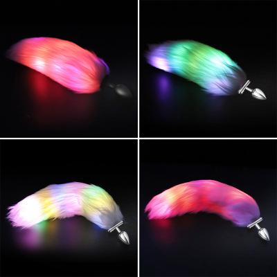 China Cosplay Fox Tail Anal Plug 2 In 1 LED Light Fox Tail Light Plug Anal Toys Cosplay Tail Fox Sex Slave Butt Plug for sale