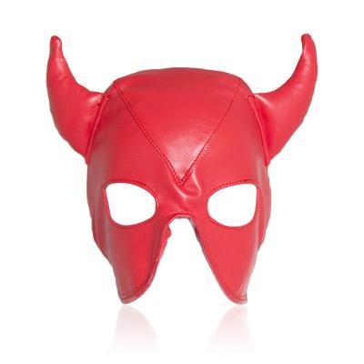 China Leather Bondage Restraint Slave Eye-mask Open Horn Headgear Adult BDSM Games Adult Games BDSM For Couples Cosplay Head Hood for sale