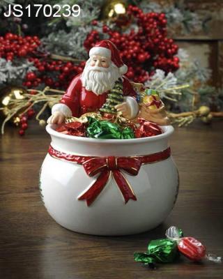 China Classic Christmas Holiday Christmas Candy Bowl Christmas Decoration Ceramic Storage Candy Jar for sale