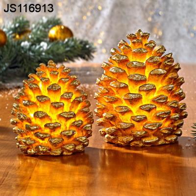 China Polyresin Set Of 2 Pine Cone Light Set LED Pine Cones Table Led Decoration for sale