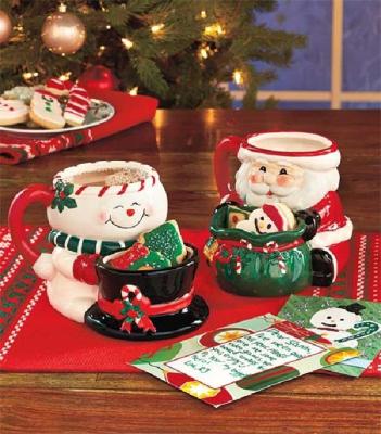 China Christmas Ceramic Ceramic Coffee Mugs With Candy Dishes Christmas Mug for sale