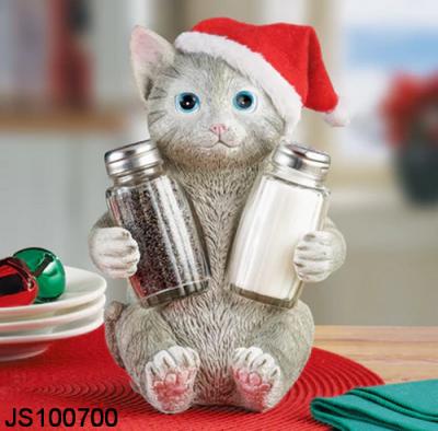 China Sustainable Resin Christmas Cat Hugging Salt And Pepper Shakers Decoration, For Christmas for sale