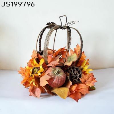 China Home Decoration Hollow Iron Pumpkin Design Candle Holder With LED Candle for sale