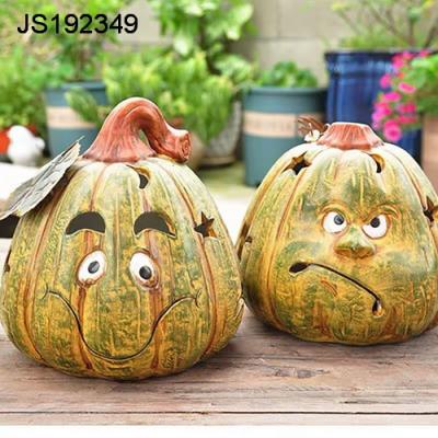 China Funny European Halloween Terracotta Pumpkin Candle Holder Smiling Pumpkin Candle Lamp Ornament for sale