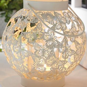 China Novelty White Hanging Candle Holder Iron Mesh Candle Holder Lantern Candle Holder for sale