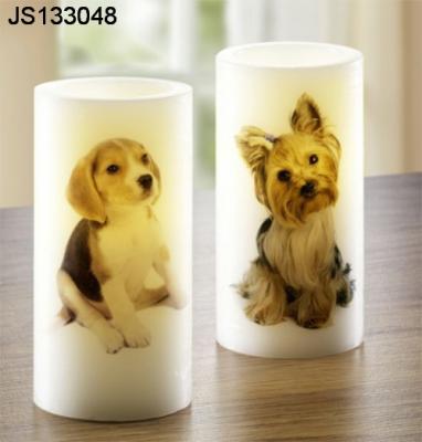 China Home Decoration One Piece Led Candle Pillar Dog Candle Led Real Wax Candle for sale