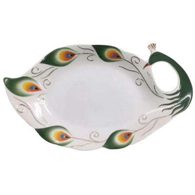 China Novelty Home Tableware Dish Peacock Pattern Dish Porcelain Dish Ceramic Dinner Dishes for sale