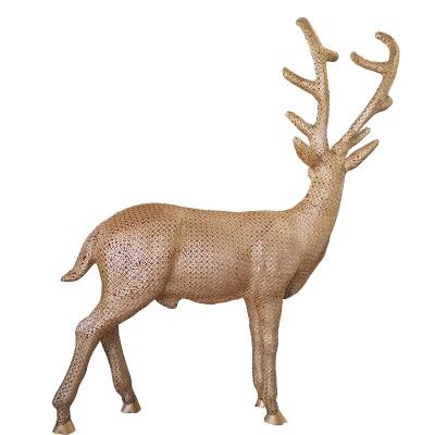 China Decorative 3D LANDSCAPE Stainless Steel Sika Deer Sculpture Reindeer Sleigh Pattern Light for sale