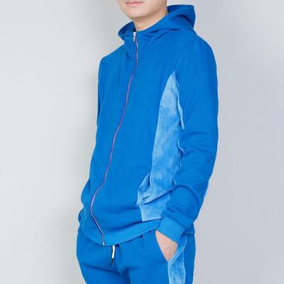 China OEM Logo Block Panel Zipper Hoodie Reversible Custom Made Jacket Men Joggers Blue Color for sale