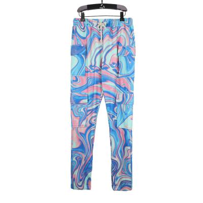 China Custom Anti-pilling Tie Dye 100% Polyester Women Villus Multi-pocket Machining Long Pants Sweat Pants for sale