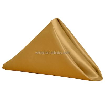 China Beautiful Washed Reuse Gold Color Customize Logo Wedding Party Banquet Hotel Cloth Satin Napkin for sale