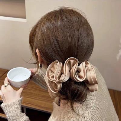 China Baoli Hair Accessories Big Large Large Elastic French Hair Band Elastic Hair Tie Solid Color Framed Silk Stain For Women for sale