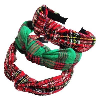 China European and American Hair Baoli Series Christmas Style Plaid Bow Cross Tied Headband Accessories for Birthday Party Holiday for sale