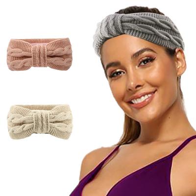 China Keep Warm Baoli Women's Fabric Soft Knitted Wool Bow Scarf Thick Warm Crochet Wide Wrap Stretched Headpiece Hair Band for sale