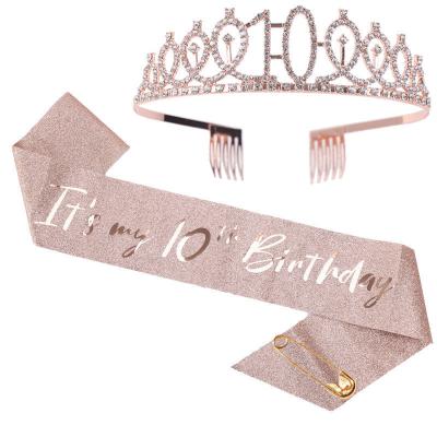 China Hot Sale Hair Accessories Baoli Birthday Party Girl Crown Sash Set Pageant Miss World Queen Bling Crown Women Birthday Tiara for sale