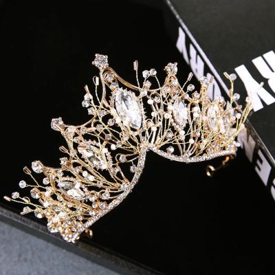 China Bridal Girls Wedding Hair Accessories Hot Sale Handmade Crystal Diadem Queen Crown For Baoli Crown Headpiece Gold Color Rhinestone for sale