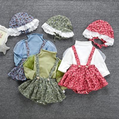 China Breathable Newborn Baby Outfits Long Sleeve Top Shirt + Suspender Skirt Shorts + Hat Clothes Set For Autumn Winter M3297 for sale