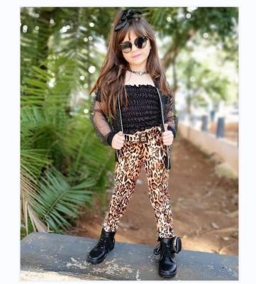 China 3pcs Hip Hop Toddler Babies Clothes Light Weight Crop Tube Set Tank Top + Mesh Jacket Outwear + Leopard Legging Pants M3263 for sale