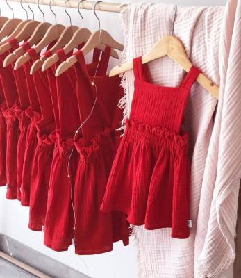 China Summer Breathable 100% Linen Halter Kids Dress Cotton Babies 1-6 Years Old Dresses M90406 for sale