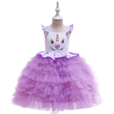 China Breathable Embroidery 4-13Years Children Girls Unihorn Dress Kids Wear Dress For Party M90508 for sale