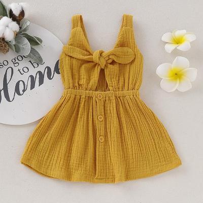 China Breathable 0-4 Years Back Lace Up Baby Dress Summer Canvas Clothes M90618 for sale