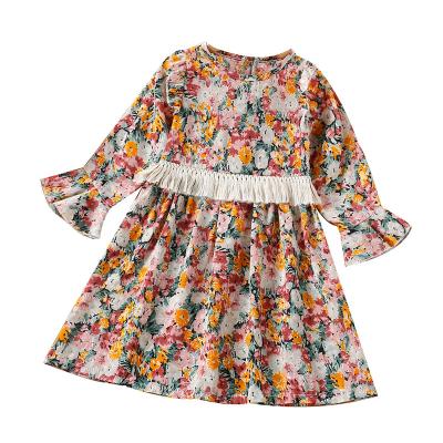 China Breathable 1-6 Years Bridesmaid Dresses Autumn Fall Floral Long Sleeve Tassels Dress MQ761 for sale