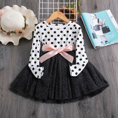 China Autumn Long Sleeve Dot Bow Dress MQ998 Girl's Tutu Breathable 1-6 Years for sale