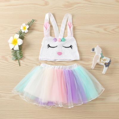 China Toddler Babies Easter Clothes Sequin Bunny Ears Crop Top Shirt Ruffle Tutu Skirt Set Spring Summer Clothing Outfit M3440 for sale