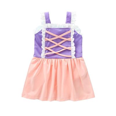 China Waterproof 2-12 Years Kids Swimwear Girls Belt Sleeveless Patchwork Swimsuit For Girl MHA10379A for sale