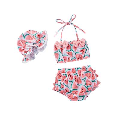 China Watermelon Pattern Bikini Sets Summer Breathable Swimwear 3Pcs Baby Swimsuits Tankini Tops+Shorts+Hat M3398 for sale