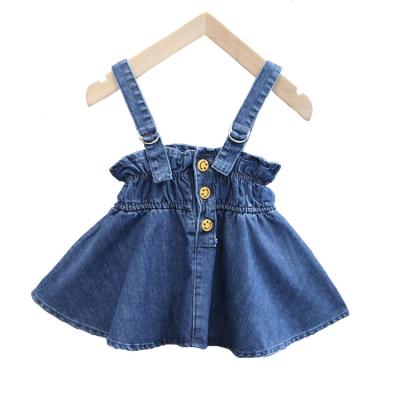 China Anti-wrinkle Ruffle Kids Jeans Skirts Suspender Babies Denim Skirt M2202 for sale