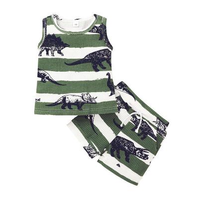 China Breathable 0-2 Years Boy Clothes Baby Sets Ribbed Print Dinosaur Tank Top + Shorts MHA10458A for sale